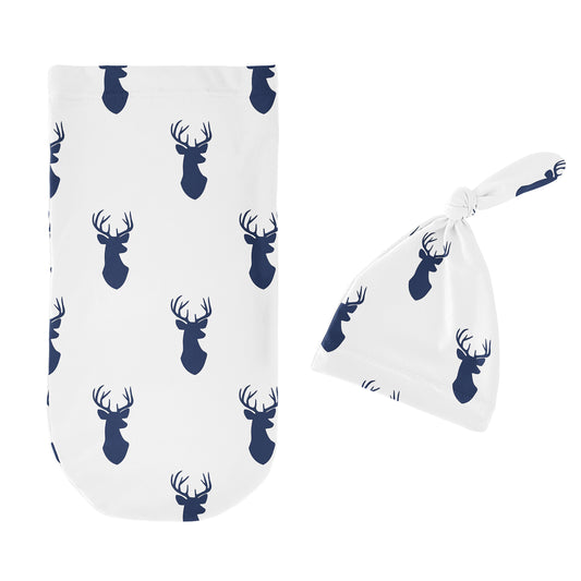 Stag Navy And White Collection Baby Cocoon and Beanie Hat - 2 Piece Set
