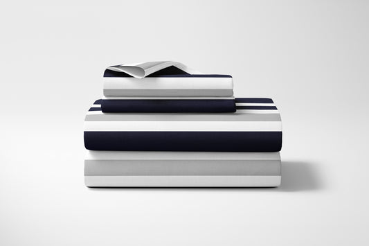 Stripe Navy and Gray Collection Queen Sheet Set