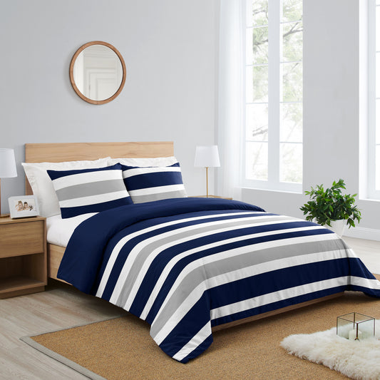 Stripe Navy and Gray Full/Queen Bedding Collection