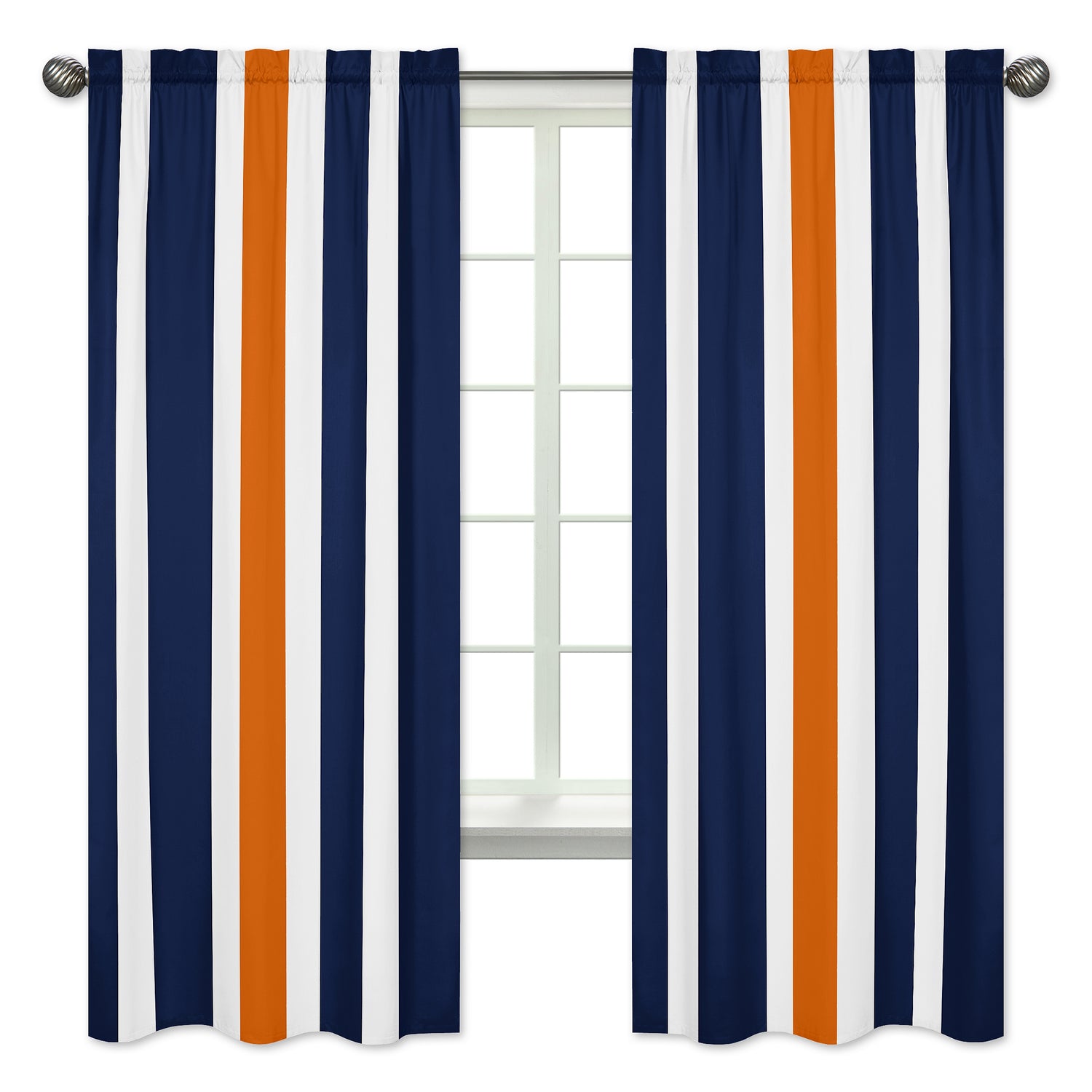 Window Panels for Stripe Navy Blue and Orange Collection - Set of 2