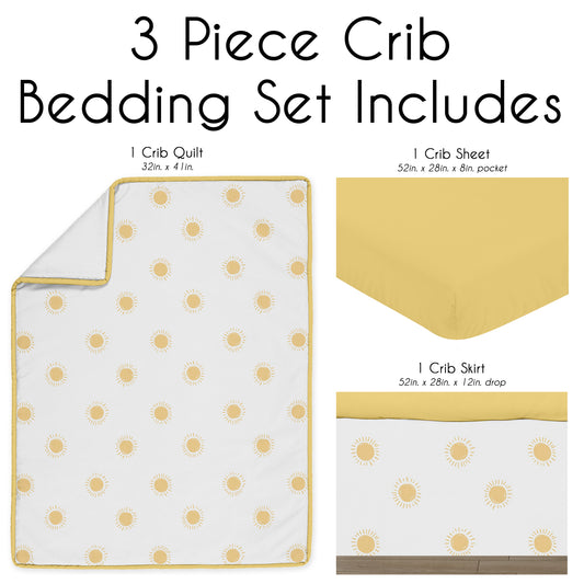 Boho Sun White and Mustard Yellow Collection 3 Piece Crib Bedding