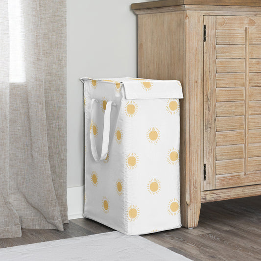 Boho Sun White and Mustard Collection Laundry Hamper with Handles