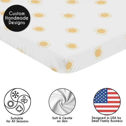 Boho Sun White and Mustard Yellow Collection Mini Crib Sheet