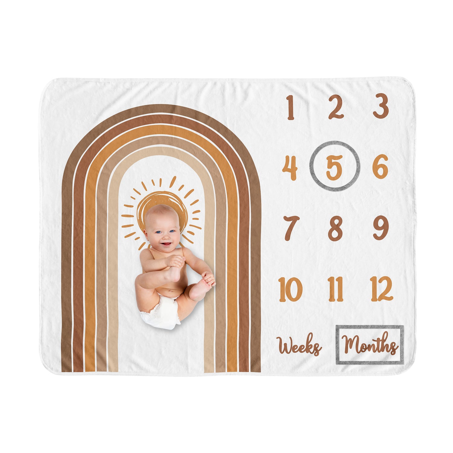 Boho Sun White and Pumpkin Collection Monthly Milestone Baby Blanket