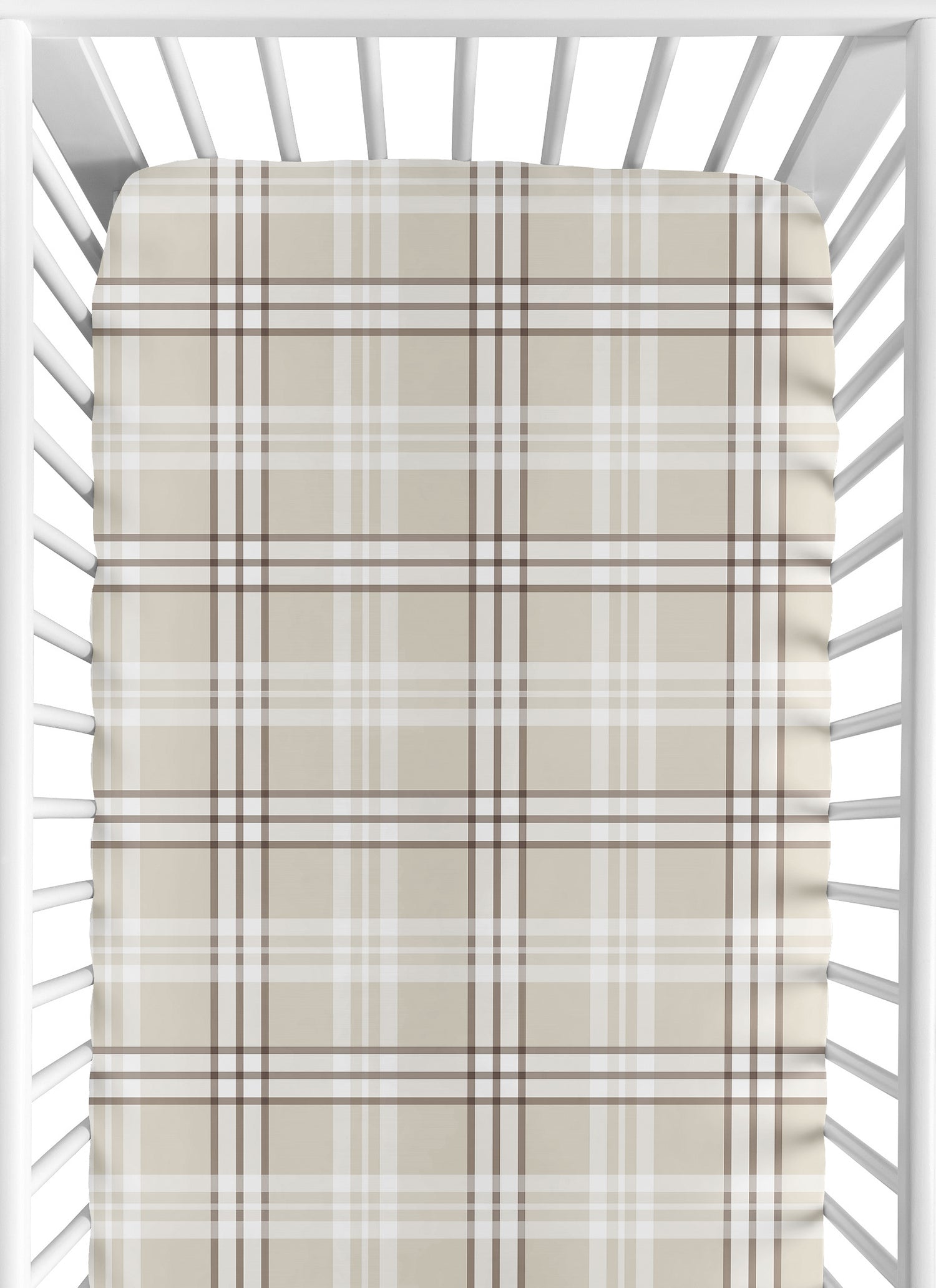 Boho Teddy Bear Collection Crib Sheet - Taupe Plaid Print