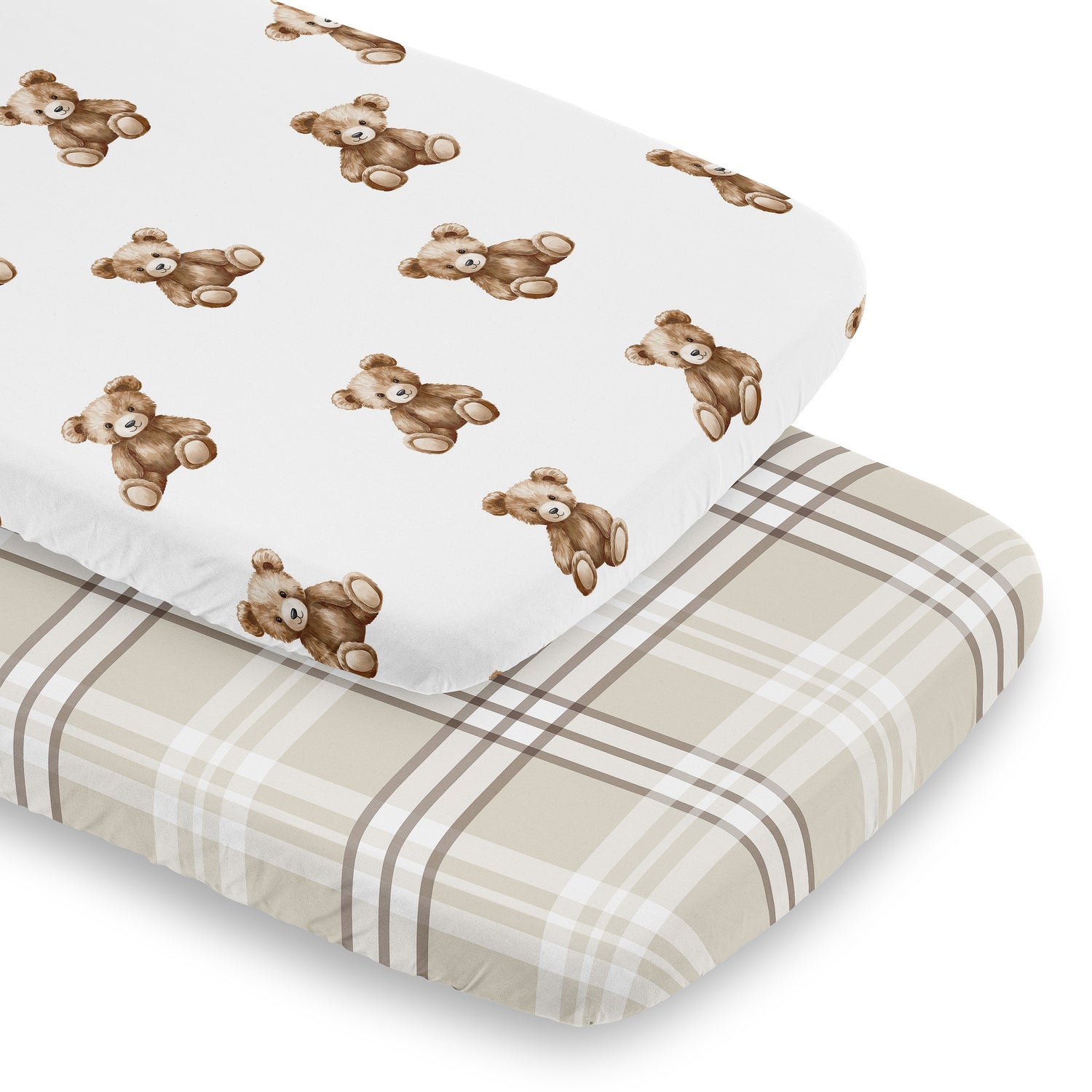 Boho Teddy Bear Collection 2 Pack Baby Bassinet Fitted Sheets