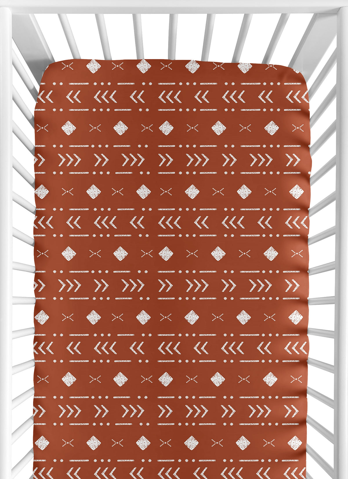 Boho Tribal Rust and White Crib Sheet
