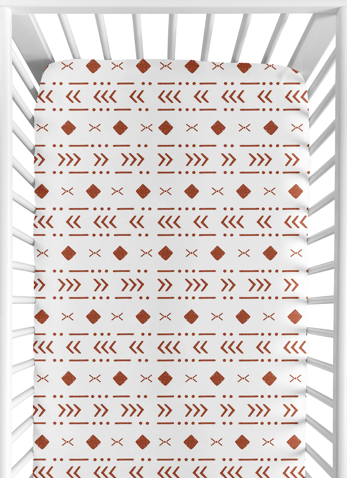 Boho Tribal White and Rust Crib Sheet