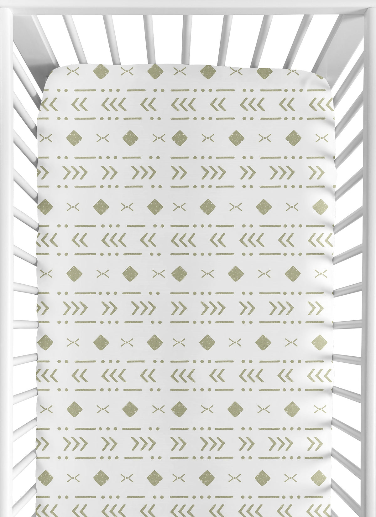 Boho Tribal White and Sage Crib Sheet