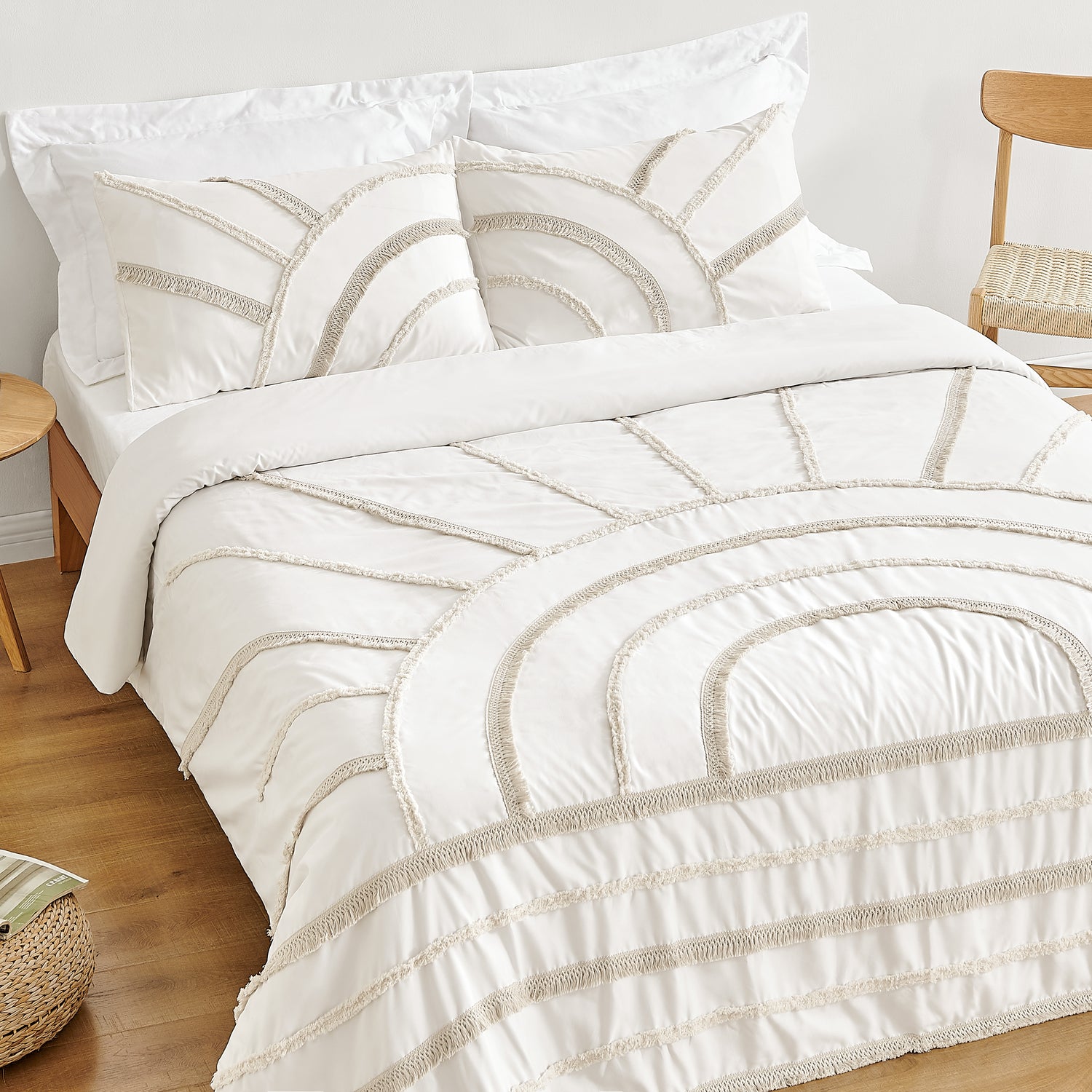 Tufted Sun Ivory Collection Queen Duvet Cover Bedding Set