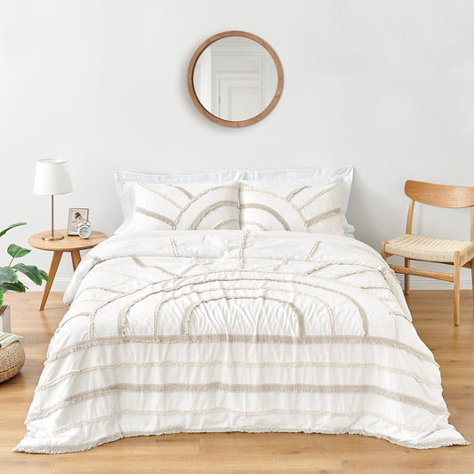 Tufted Sun Ivory Collection Queen Duvet Cover Bedding Set