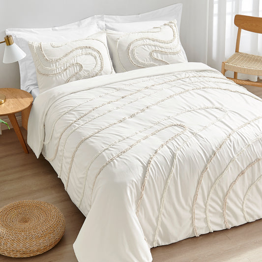 Boho Tufted Swirl Collection Queen Duvet Cover Bedding Set