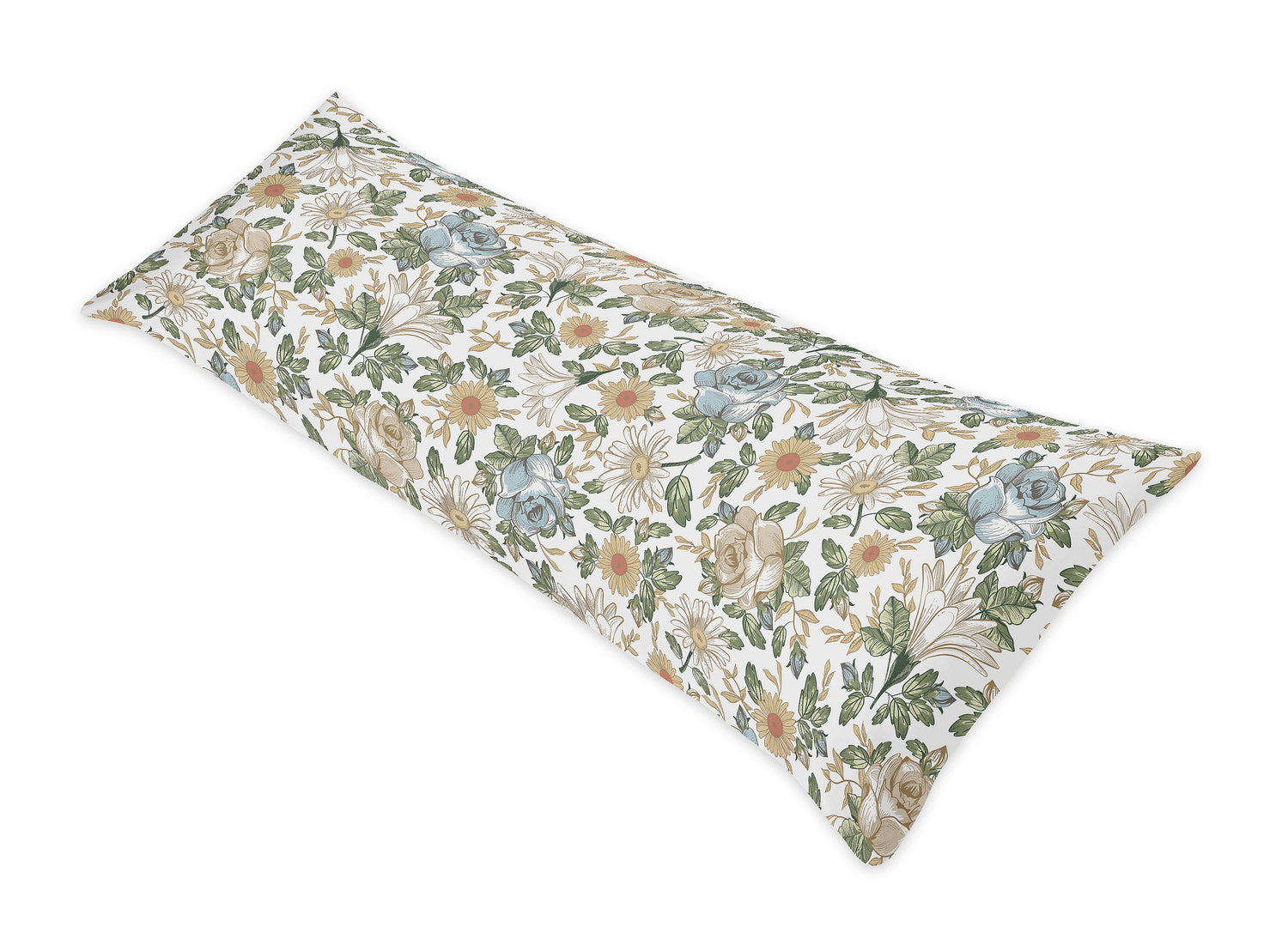 Vintage Floral Blue and Yellow Collection Full Length Body Pillow Cover