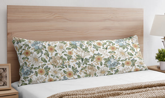 Vintage Floral Blue and Yellow Collection Full Length Body Pillow Cover