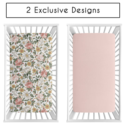 Vintage Floral Collection 100% Cotton Muslin 2 Pack Crib Sheets