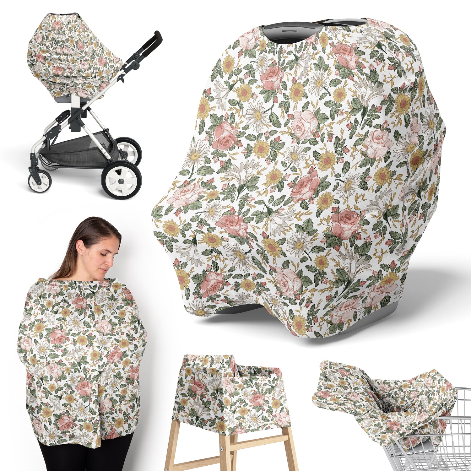 Vintage Floral Collection Multi Use Baby Car Seat and Nursing Cover