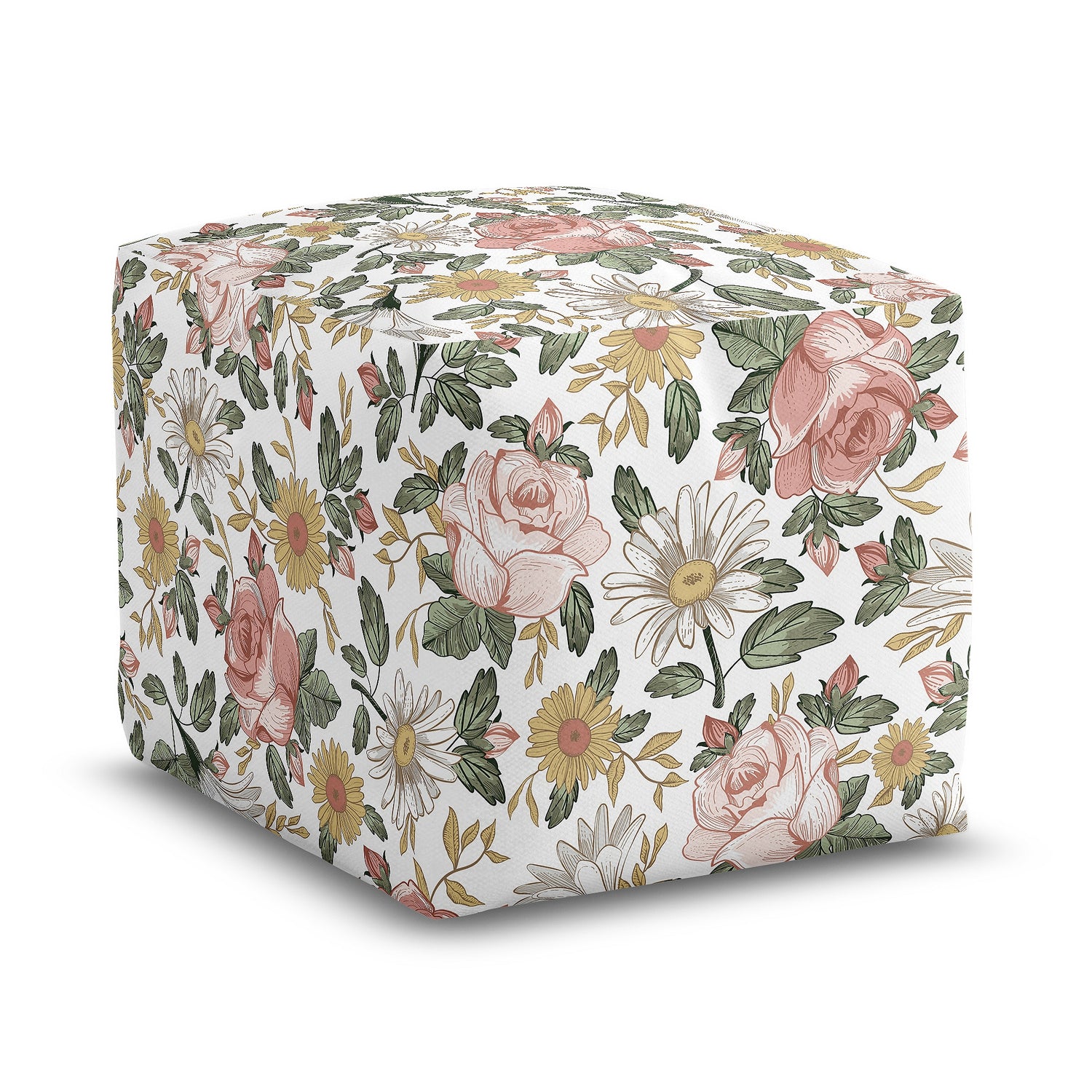 Vintage Floral Collection Ottoman Pouf Cover