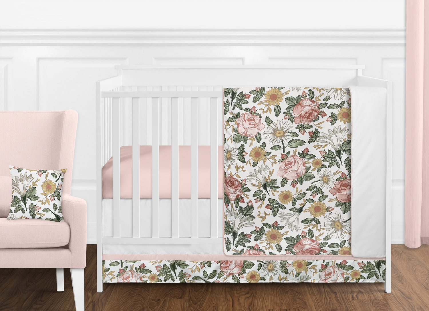 Vintage Floral Collection 11 Piece Bumperless Crib Bedding