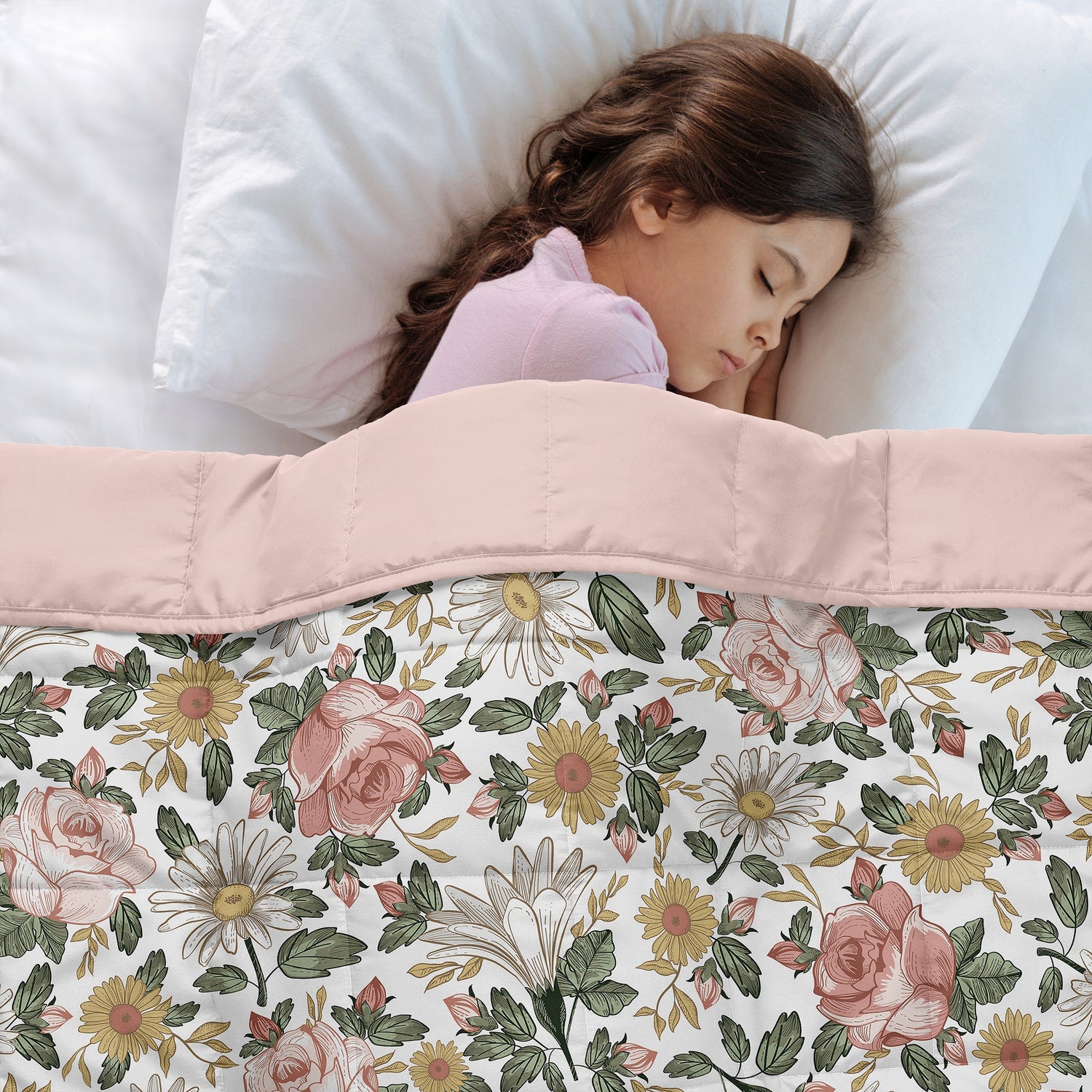 Vintage Floral Collection Toddler 5lbs Weighted Blanket for Kids