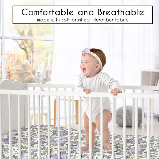 Vintage Floral Purple and Green Collection Crib Sheet