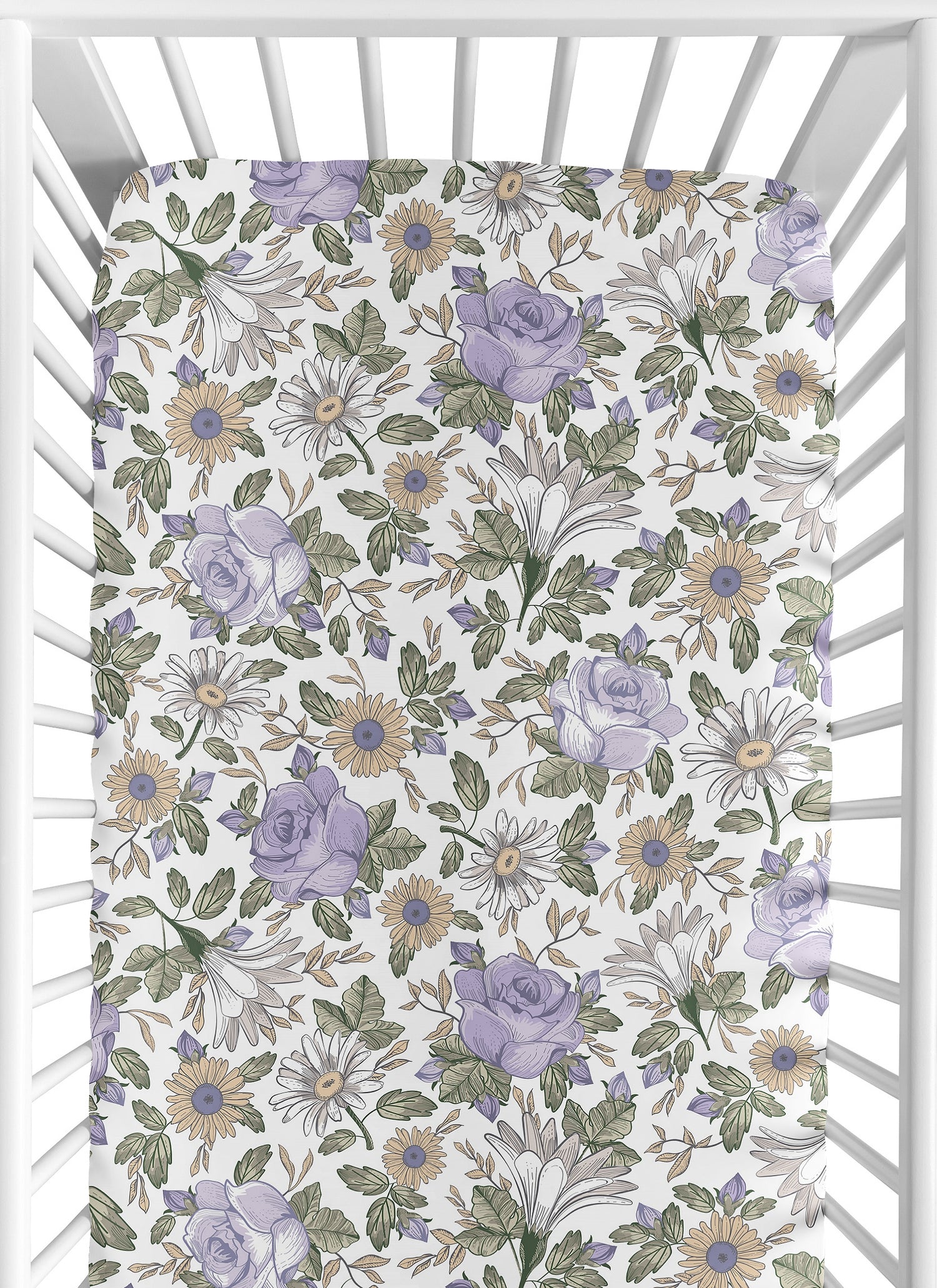 Vintage Floral Purple and Green Collection Crib Sheet