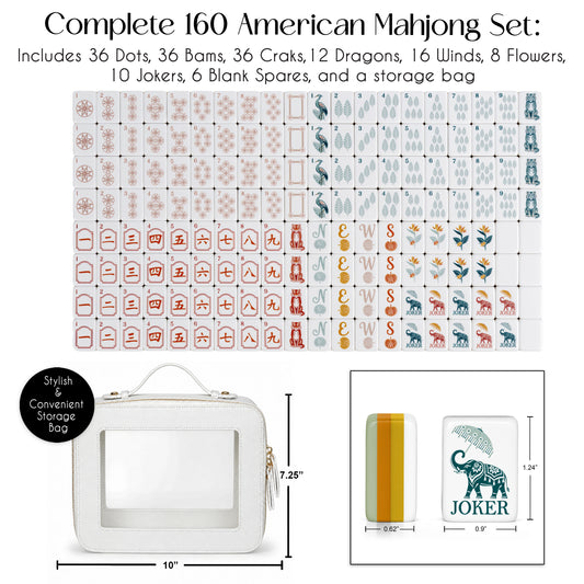 Sage Green Vintage Paradise Collection American Mahjong Tile Set (160pc) 1.24in. Layered Acrylic with White Faux Leather Travel Bag