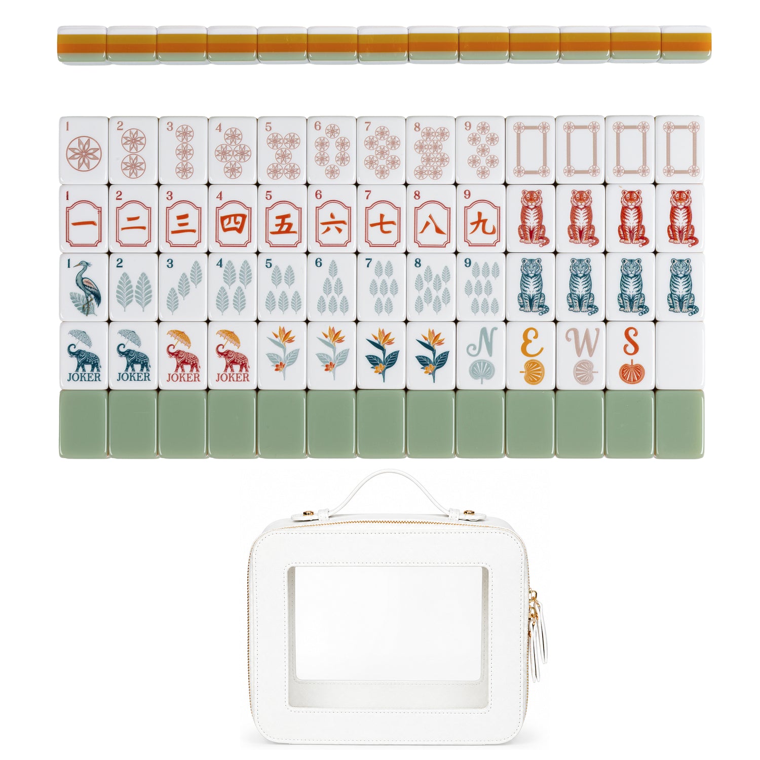 Sage Green Vintage Paradise Collection American Mahjong Tile Set (160pc) 1.24in. Layered Acrylic with White Faux Leather Travel Bag
