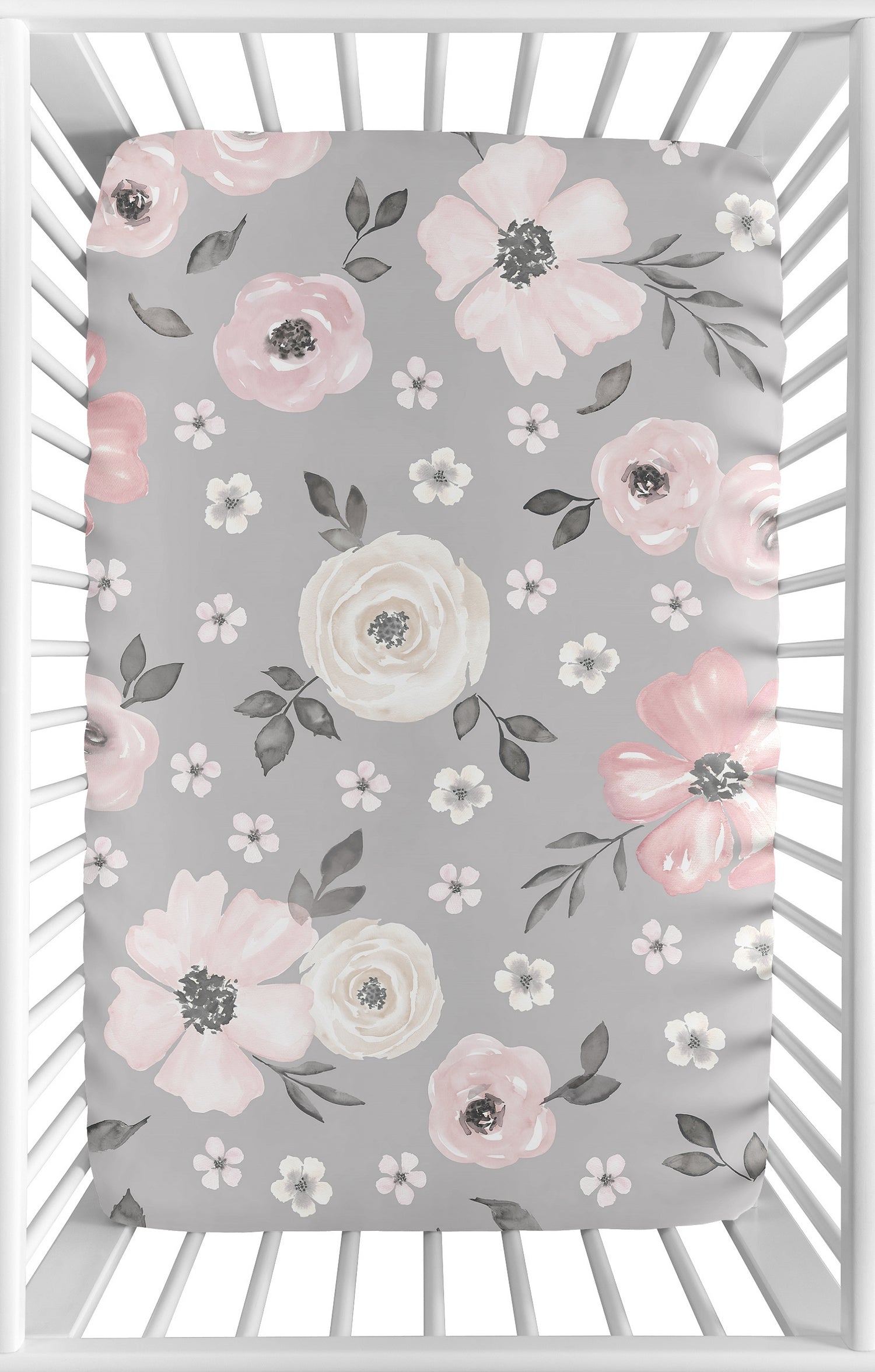 Watercolor Floral Grey Collection Mini Crib Sheet