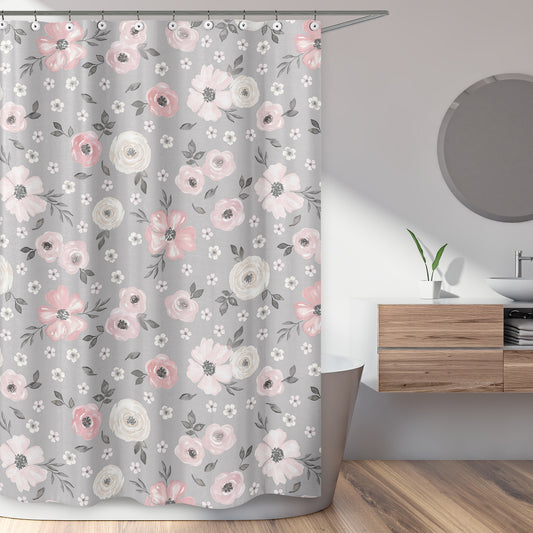 Watercolor Floral Grey Collection Shower Curtain