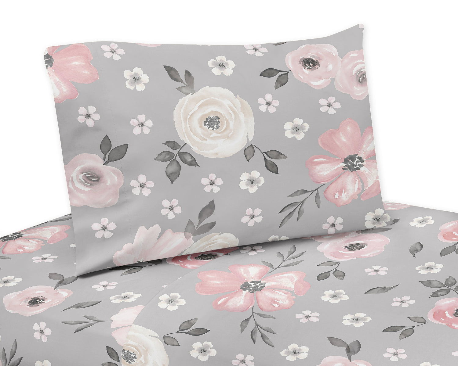Watercolor Floral Grey Collection Twin Sheet Set