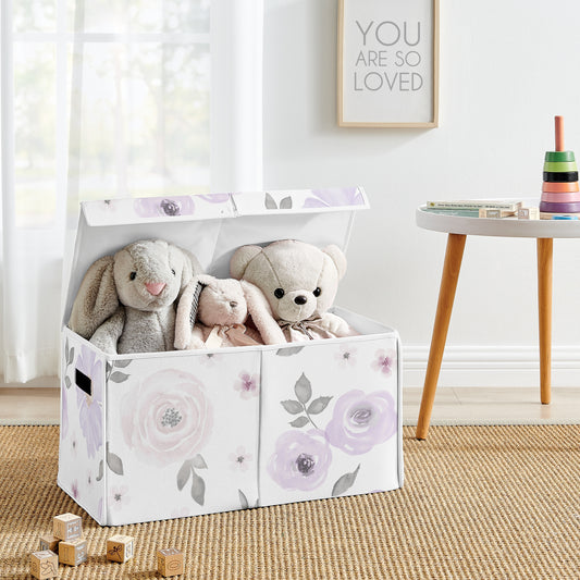Watercolor Floral Lavender Purple and Grey Collection Fabric Toy Bin Storage