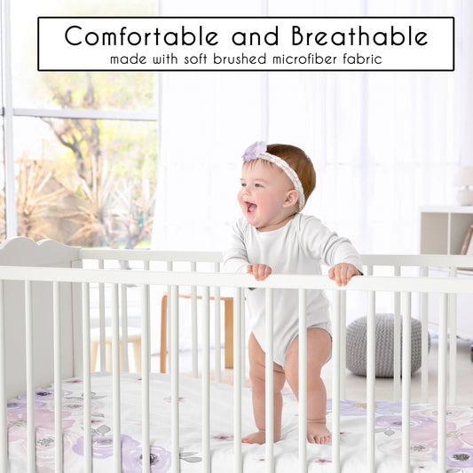 Watercolor Floral Lavender And Grey Collection Photo Op Crib Sheet