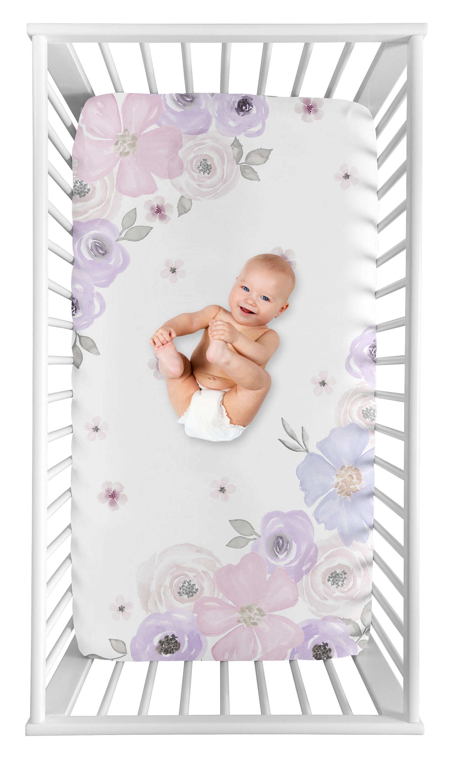 Watercolor Floral Lavender And Grey Collection Photo Op Crib Sheet