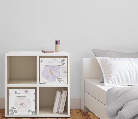 Watercolor Floral Lavender and Grey Collection Storage Bins