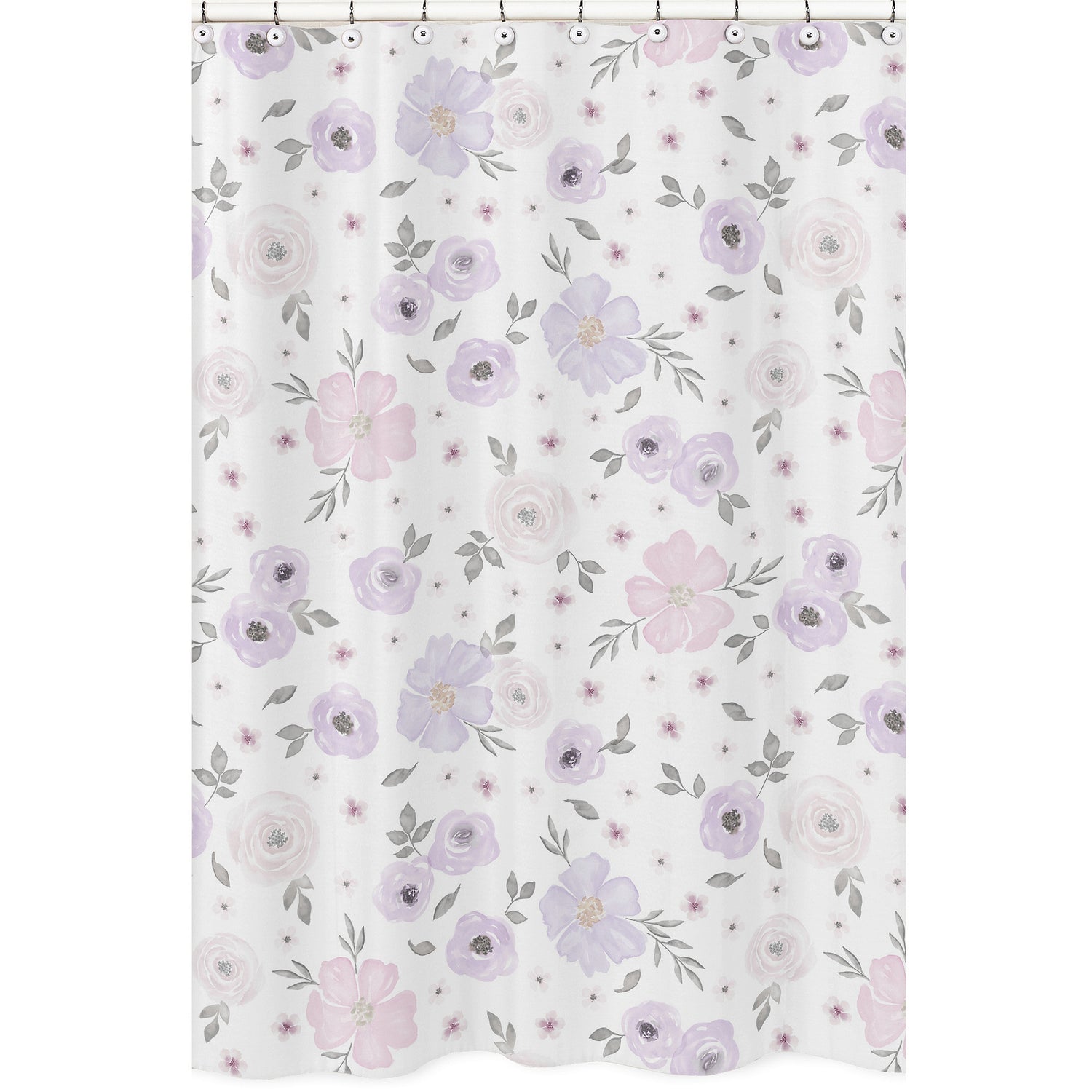 Watercolor Floral Lavender and Grey Collection Shower Curtain