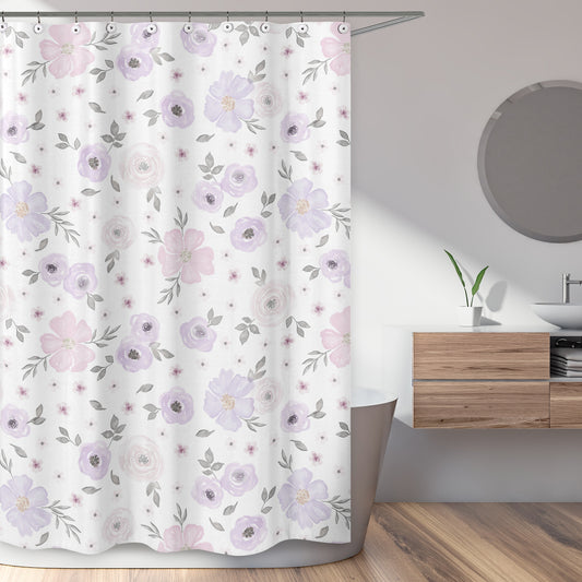 Watercolor Floral Lavender and Grey Collection Shower Curtain