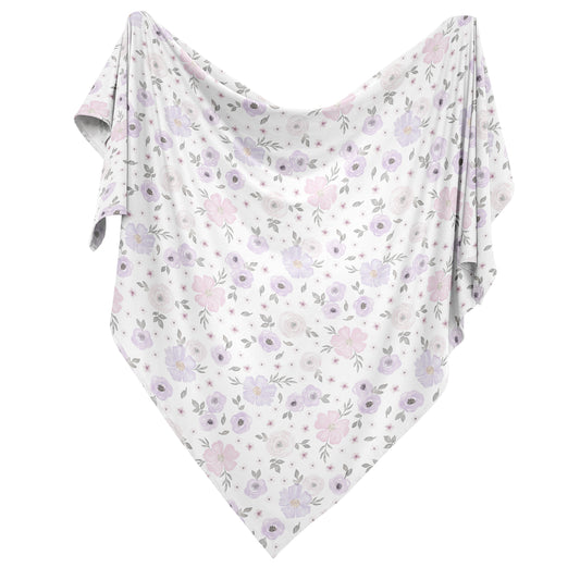 Watercolor Floral Lavender Purple And Grey Collection Baby Swaddle Blanket