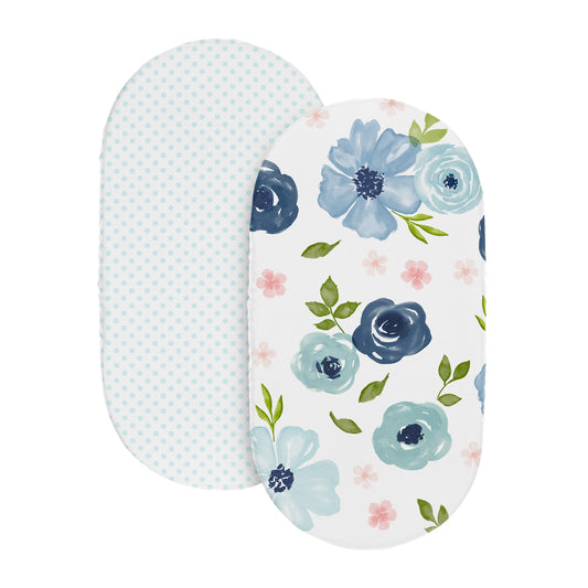 Watercolor Floral Navy Blue And Pink Collection 2 Pack Baby Bassinet Fitted Sheets