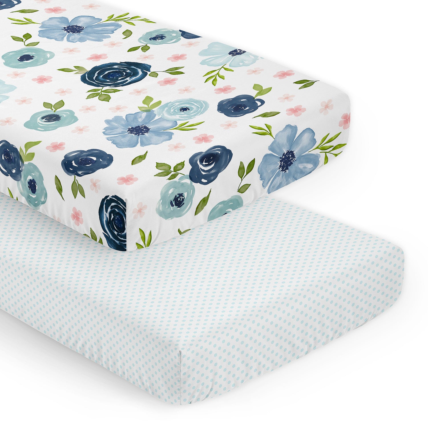Watercolor Floral Navy Blue And Pink Collection 2 Pack Crib Sheets