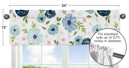 Watercolor Floral Navy Blue And Pink Collection Window Valance