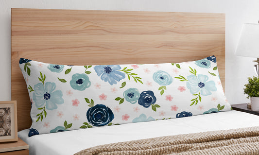 Watercolor Floral Navy Blue And Pink Collection Full Length Body Pillow Cover
