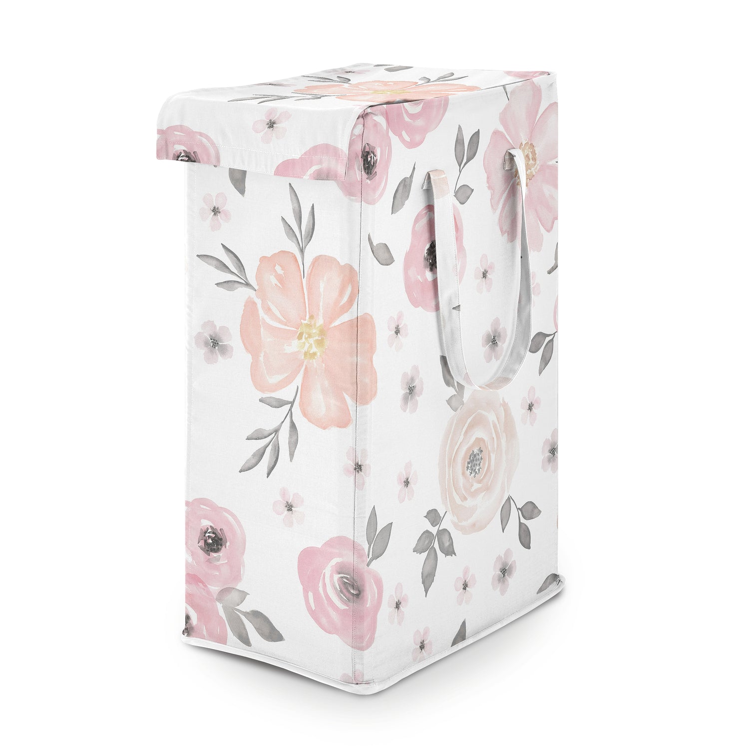 Watercolor Floral Pink And Grey Collection Laundry Hamper with Handles