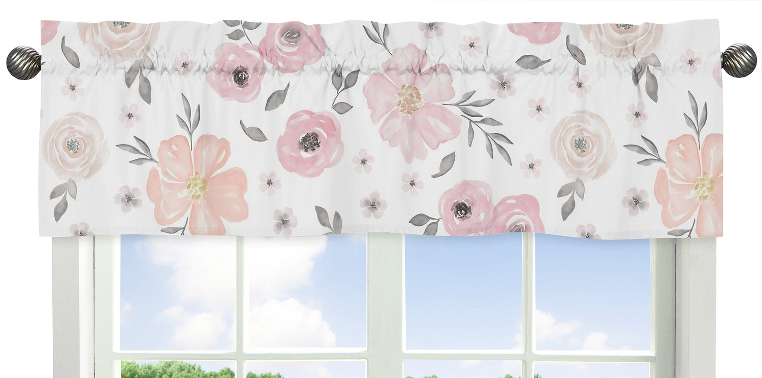 Watercolor Floral Pink and Grey Collection Window Valance