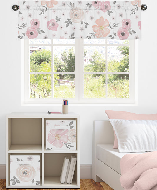 Watercolor Floral Pink and Grey Collection Window Valance
