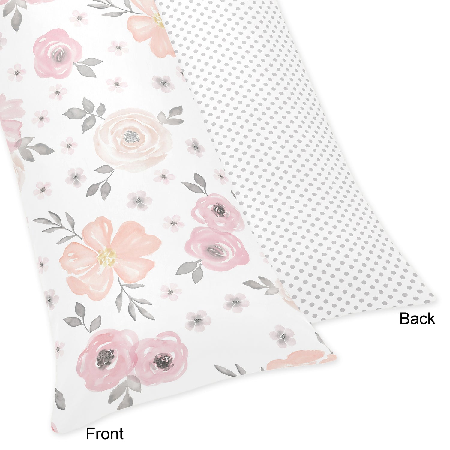 Watercolor Floral Pink and Grey Collection Full Length Body Pillow Cover