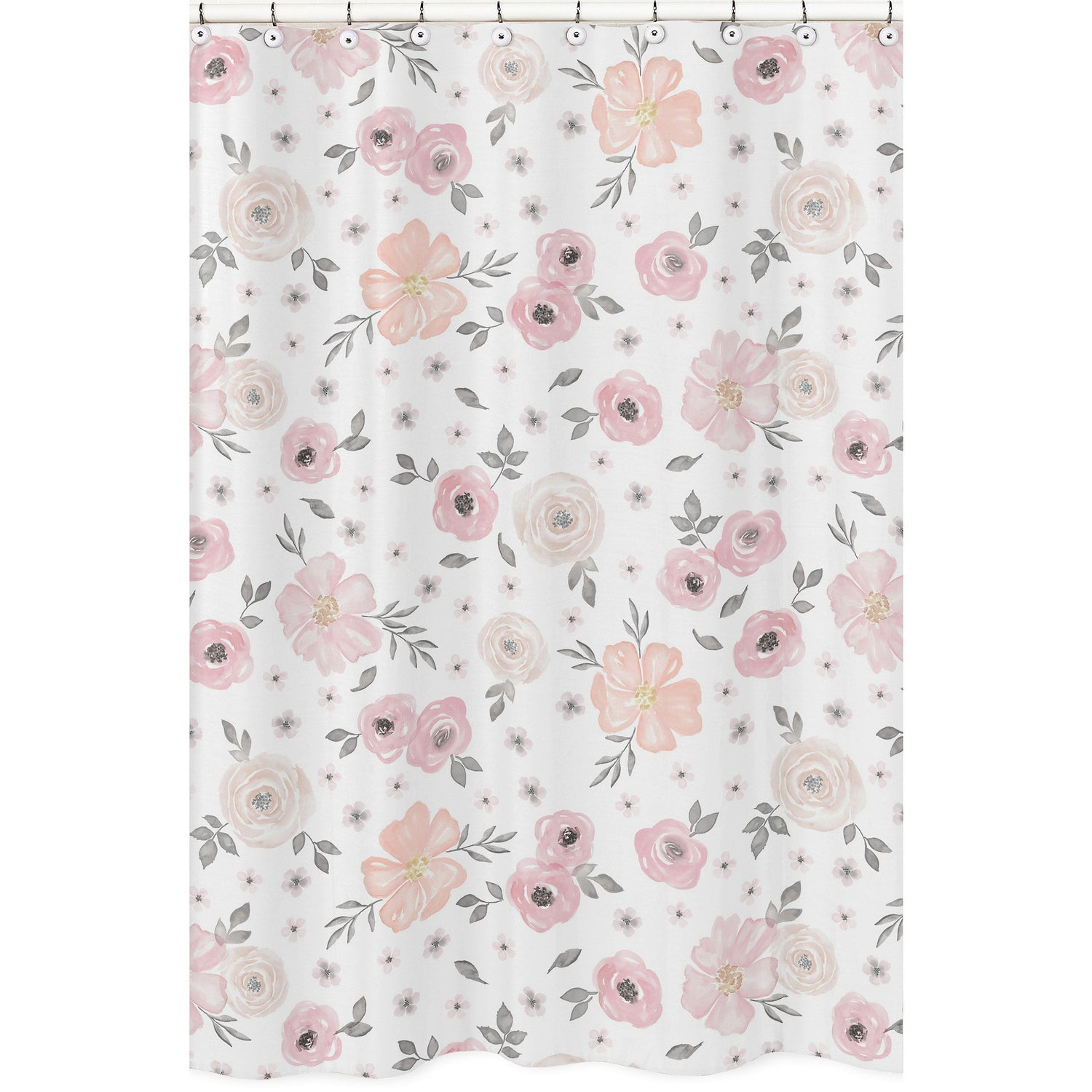 Watercolor Floral Pink And Grey Collection Shower Curtain
