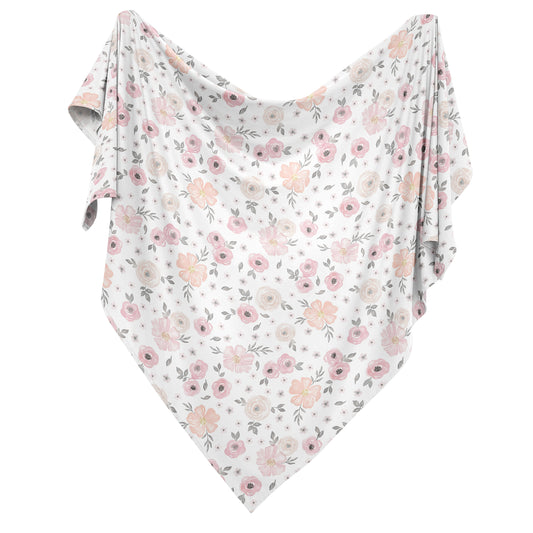 Watercolor Floral Pink And Grey Collection Baby Swaddle Blanket