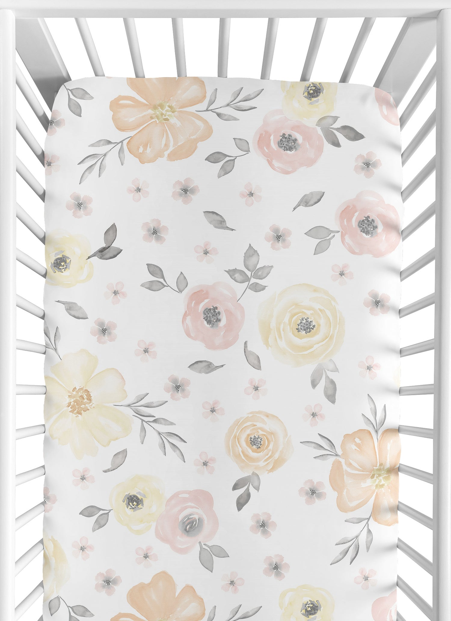 Watercolor Floral Yellow And Pink Collection Crib Sheet