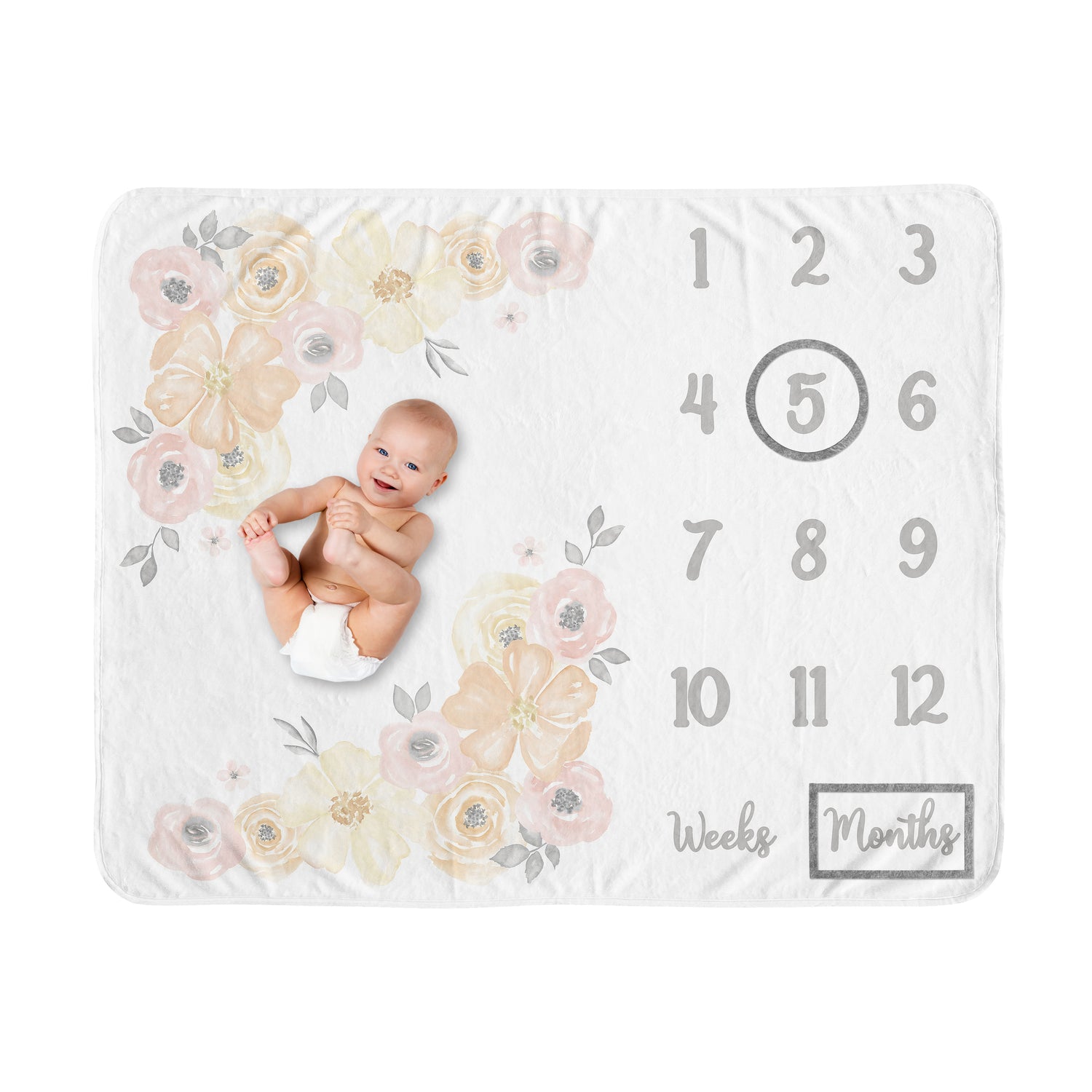 Watercolor Floral Yellow And Pink Collection Monthly Milestone Baby Blanket