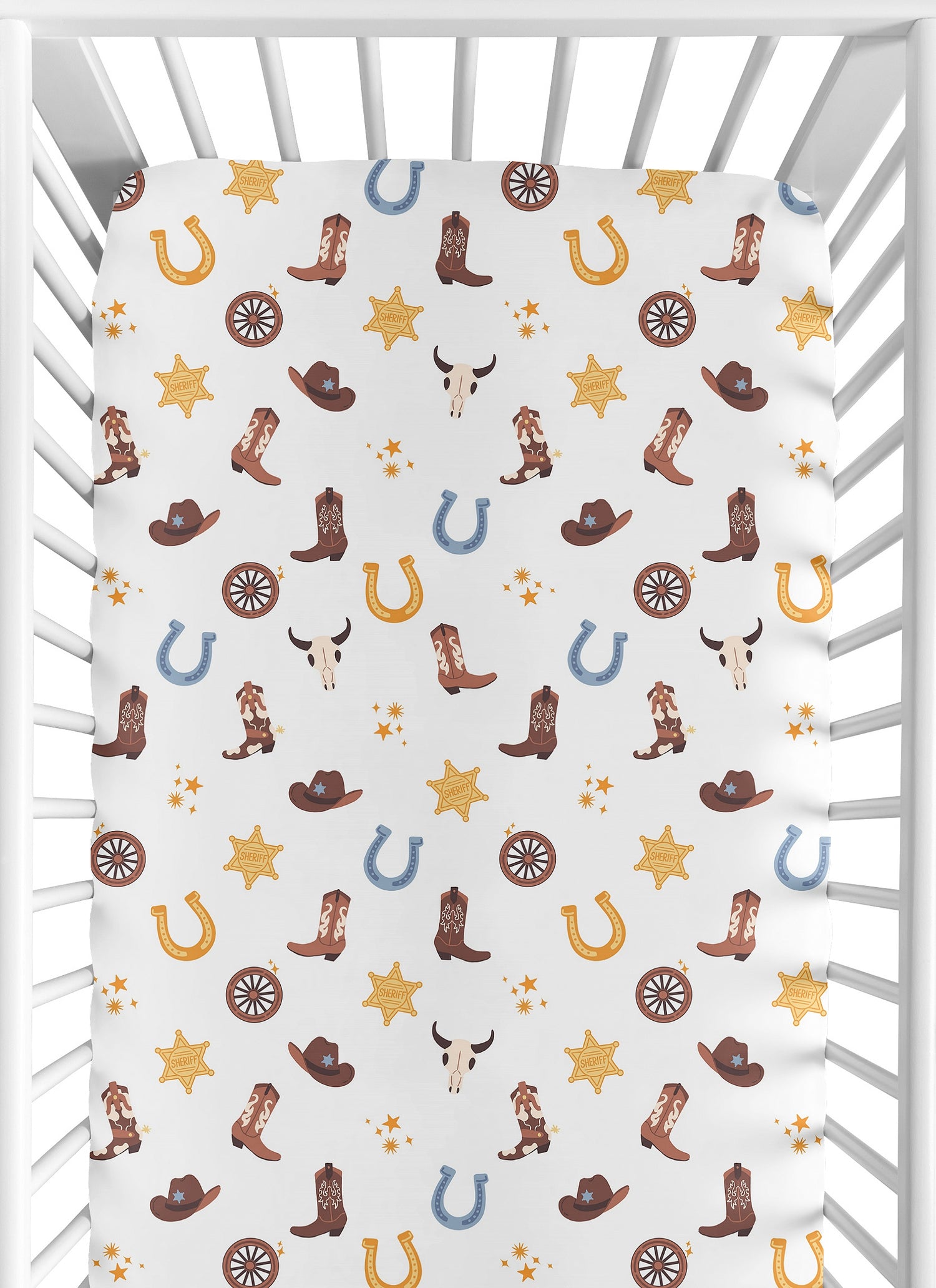 Wild West Cowboy Collection Crib Sheet - Blue Western Print